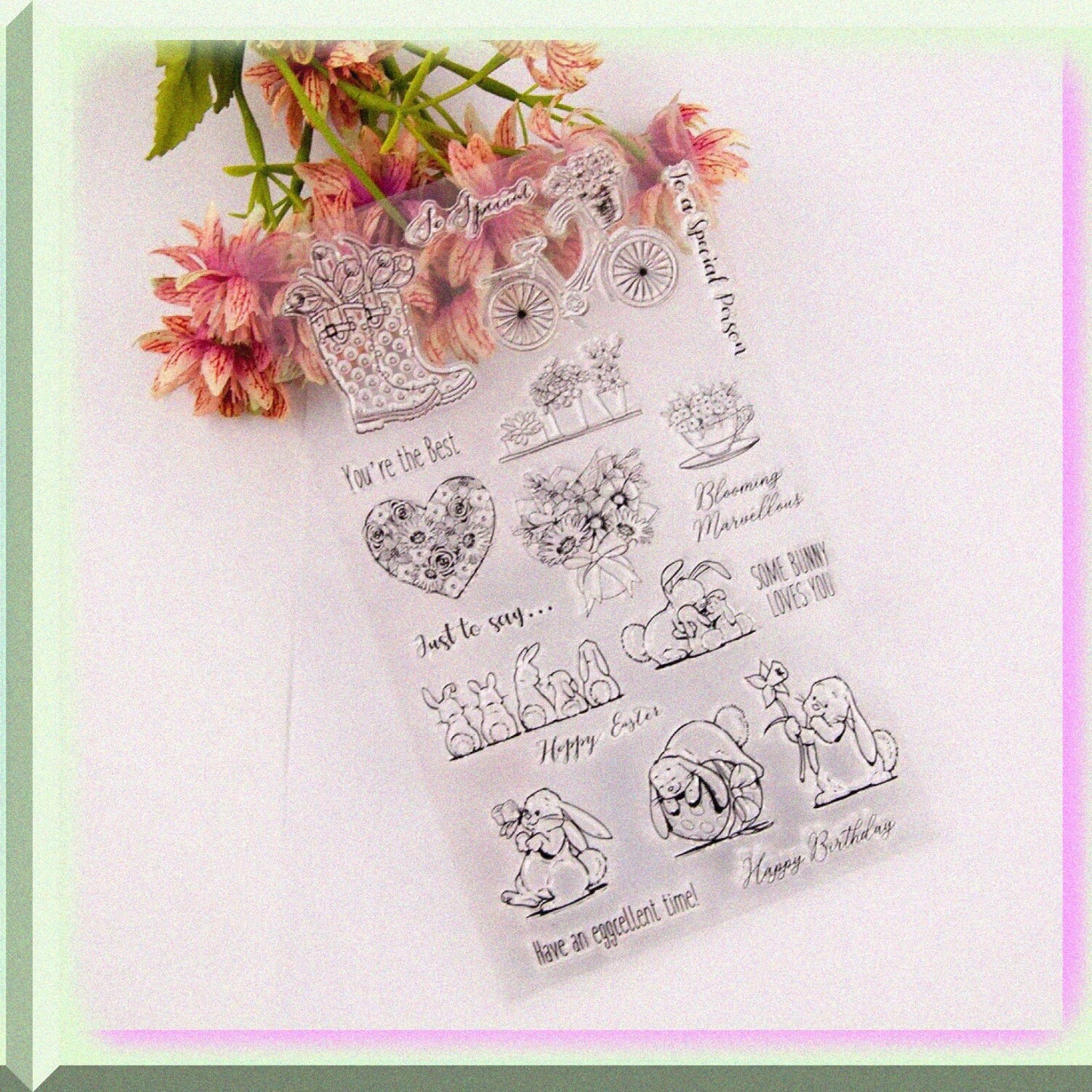 Rabbit Bicycle Clear Stamp for Card Making and Scrapbooking