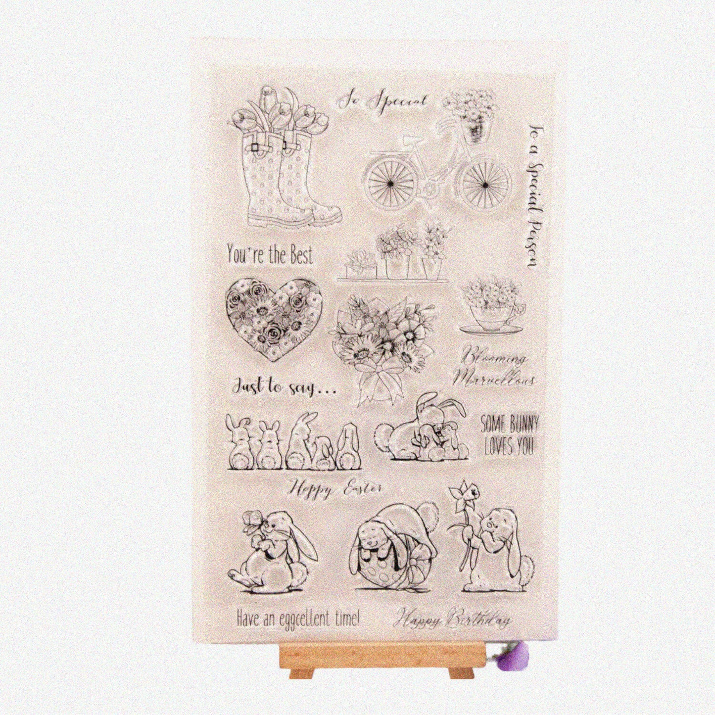 Rabbit Bicycle Clear Stamp for Card Making and Scrapbooking