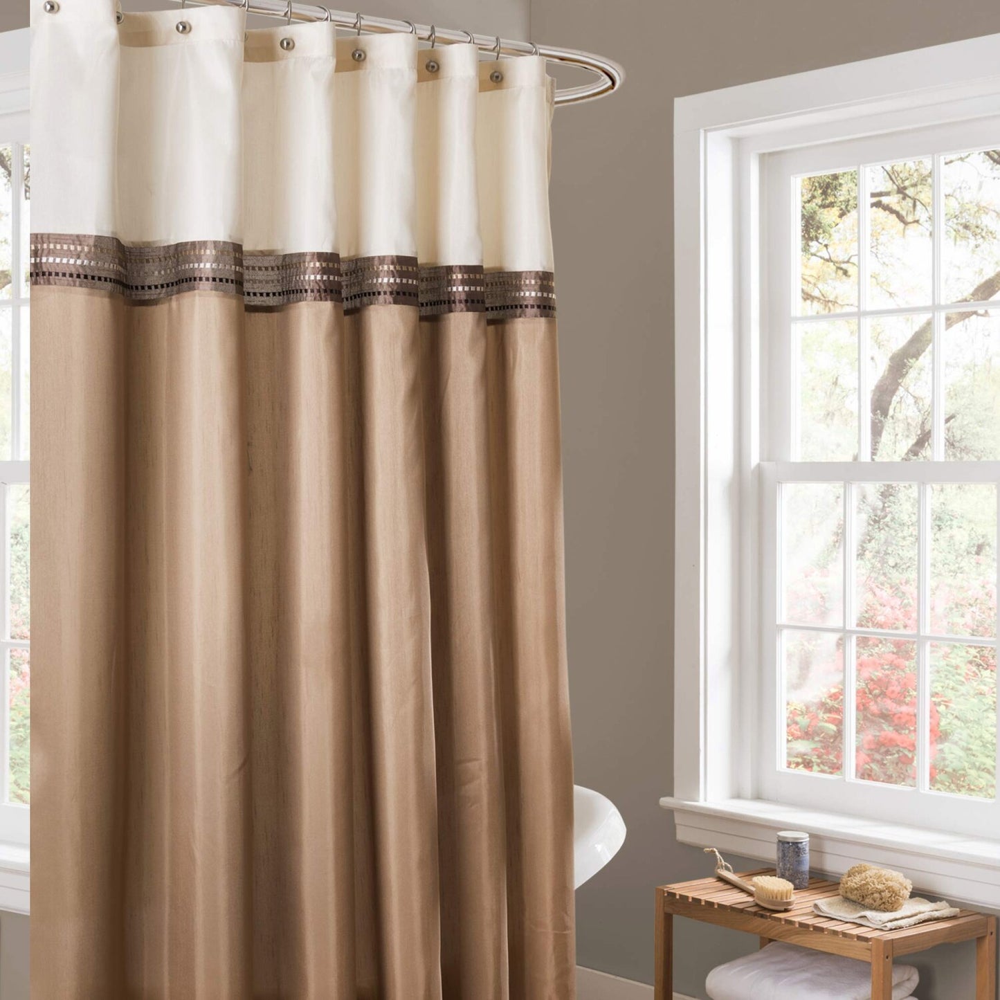 Beige/Ivory Terra Color Block Shower Curtain 72x72