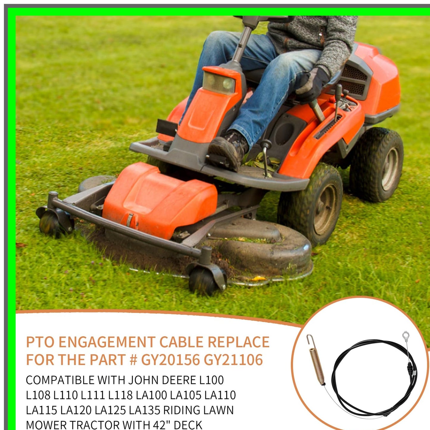 PTO Engagement Cable for Mower Clutch Control Compatible with 42" Decks