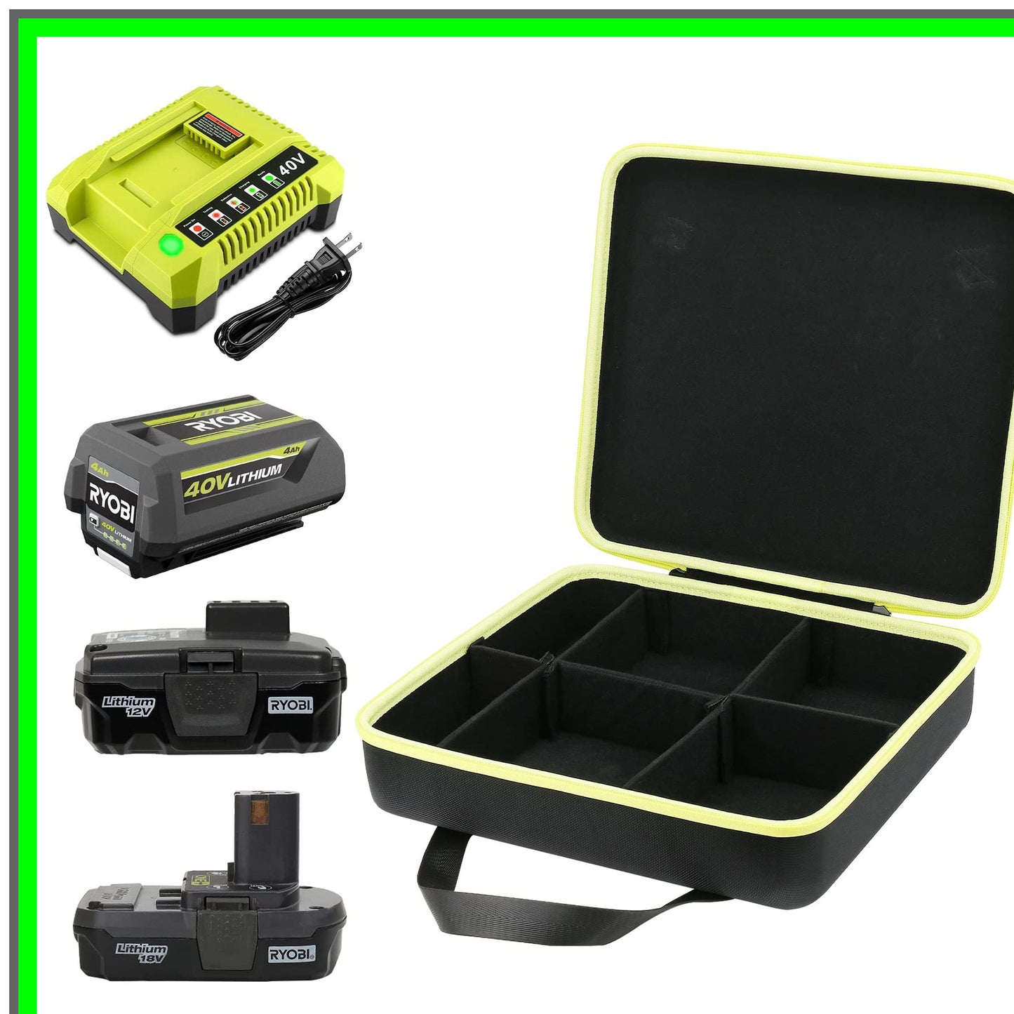 Ryobi Battery Storage Case for 12V 18V 40V Li-ion Charger and Batteries