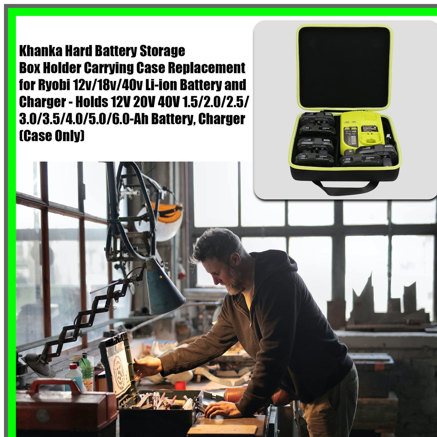 Ryobi Battery Storage Case for 12V 18V 40V Li-ion Charger and Batteries