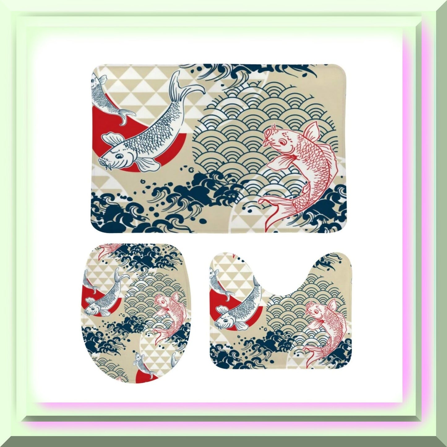 Bath Rug Set 3 Piece Koi Fish Water Circles