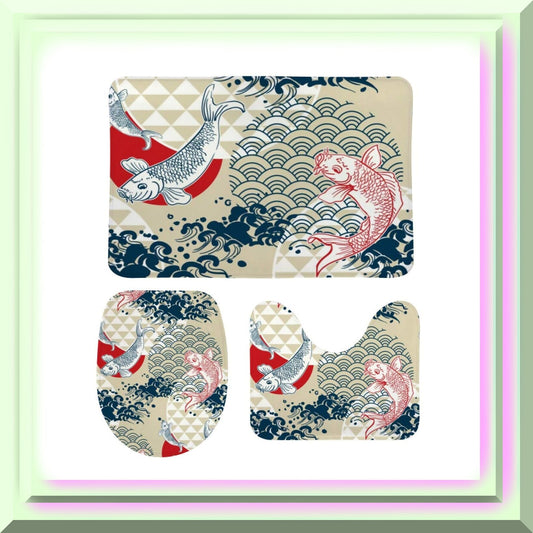 Bath Rug Set 3 Piece Koi Fish Water Circles