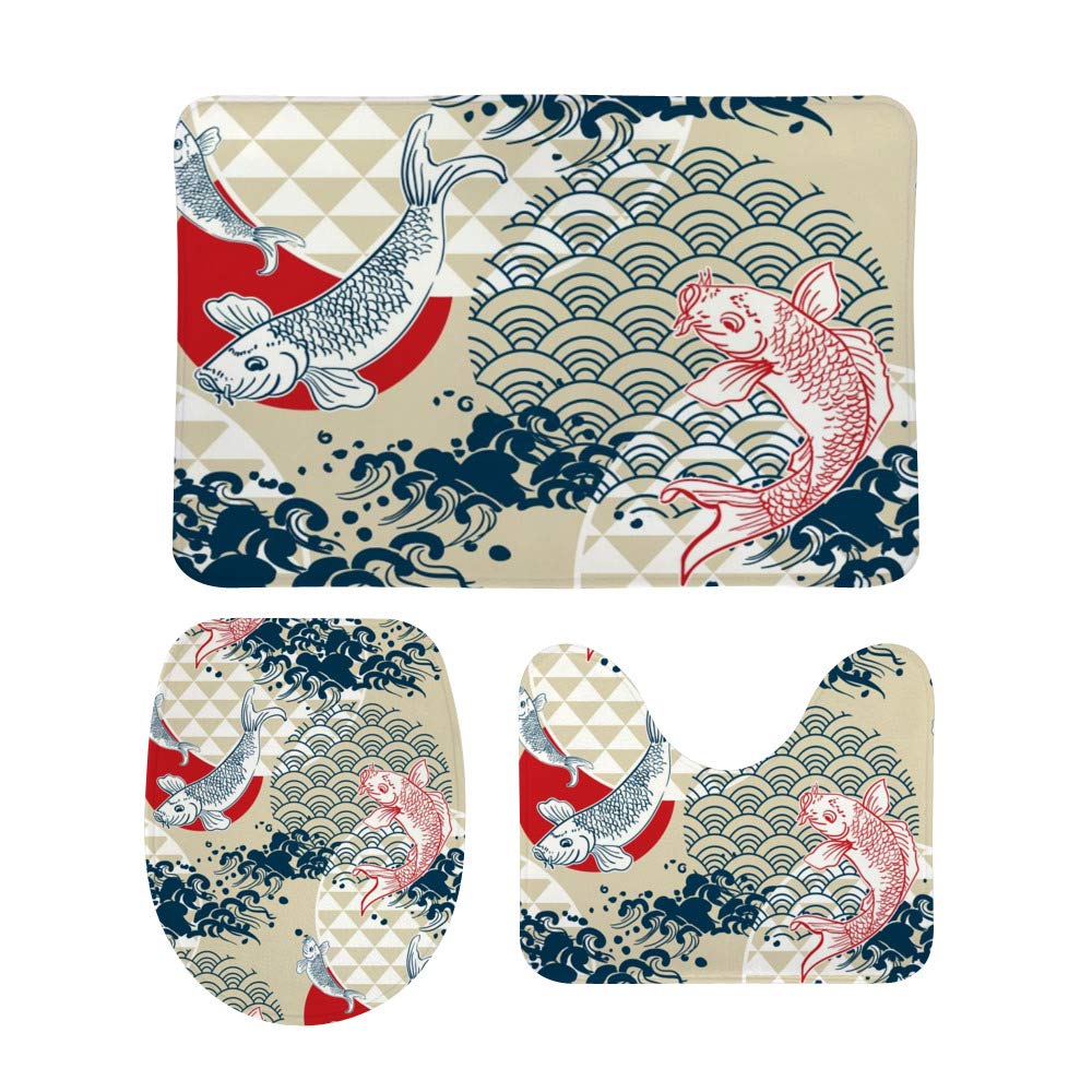 Bath Rug Set 3 Piece Koi Fish Water Circles