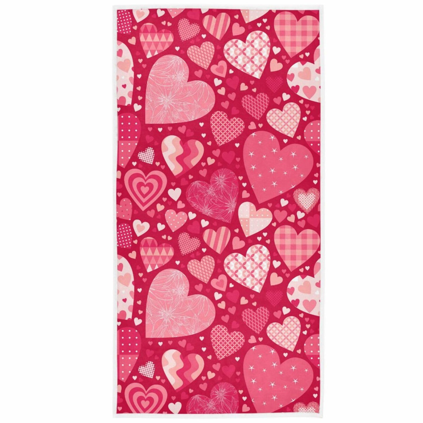 Romantic Heart Hand Towel 16x30 Red Pink