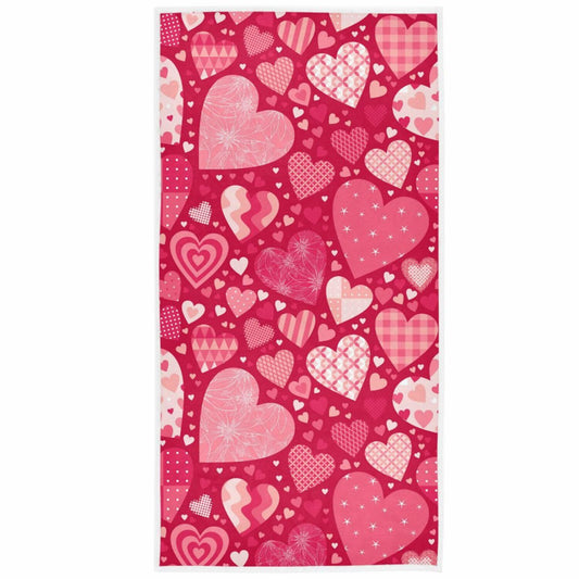 Romantic Heart Hand Towel 16x30 Red Pink