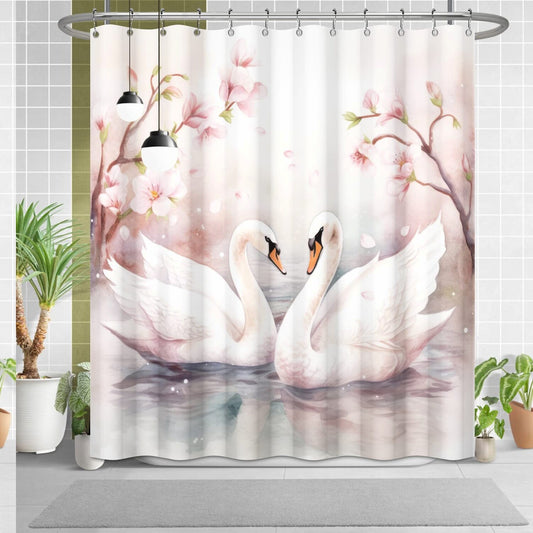 Pink Love Swan Shower Curtain 72x72 Inches