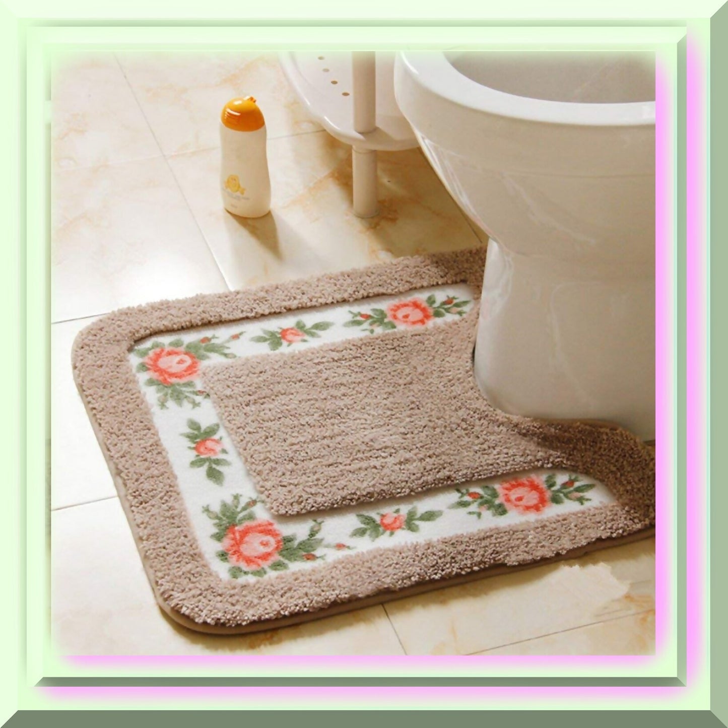 Bathroom Rugs Floral Rose Set of 2 Non Slip Shaggy U-Shaped