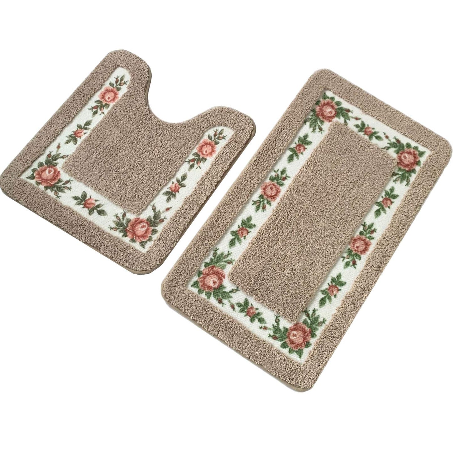 Bathroom Rugs Floral Rose Set of 2 Non Slip Shaggy U-Shaped