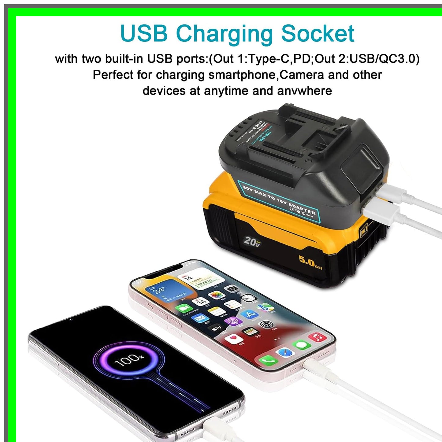 Milwaukee to Makita 18V Battery Adapter with USB Type-C Charging Socket