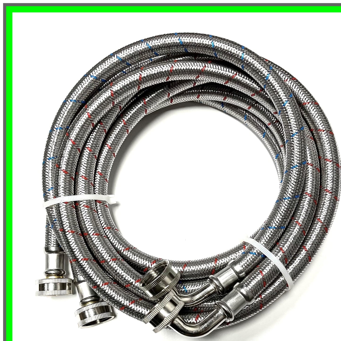 Durable 2-Pack Stainless Steel Washer Hoses with 90 Degree Elbow Connection