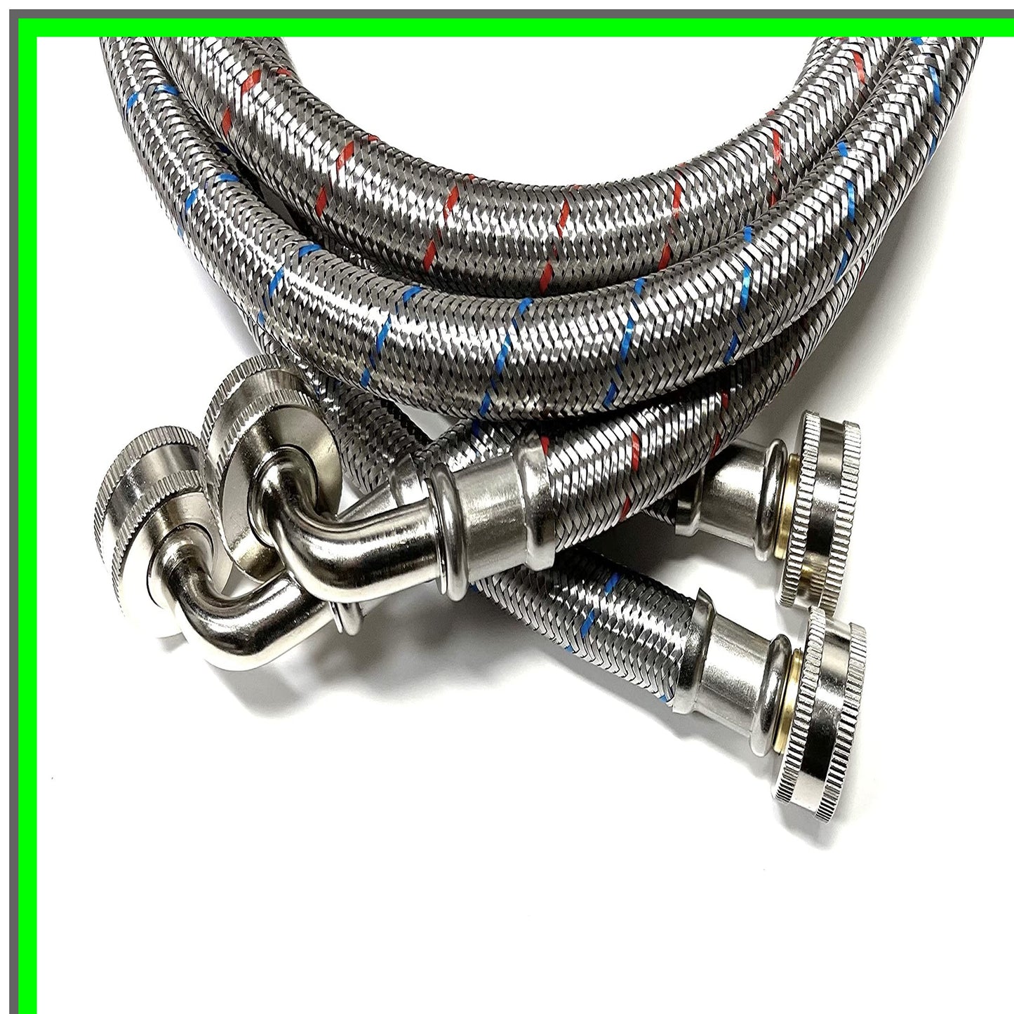 Durable 2-Pack Stainless Steel Washer Hoses with 90 Degree Elbow Connection