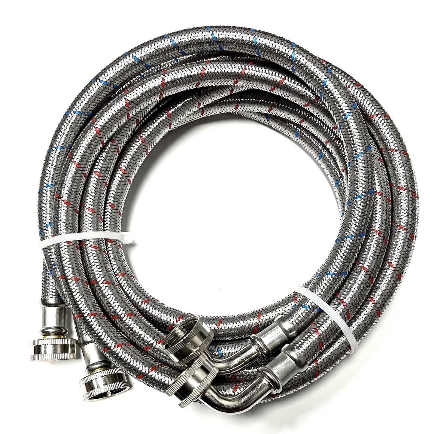 Durable 2-Pack Stainless Steel Washer Hoses with 90 Degree Elbow Connection