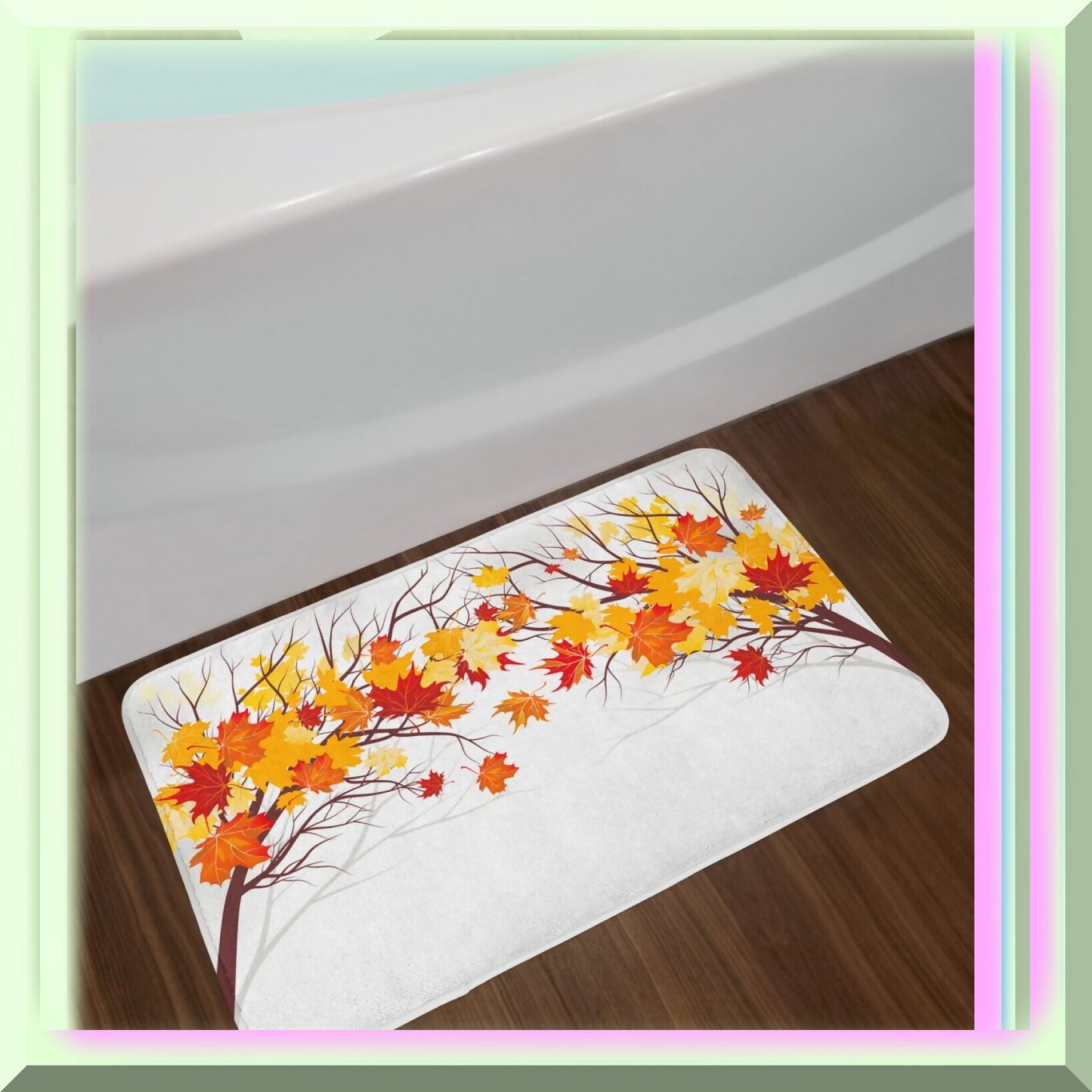 Fall Maple Leaves Bath Mat 30.2" x 20" Orange White