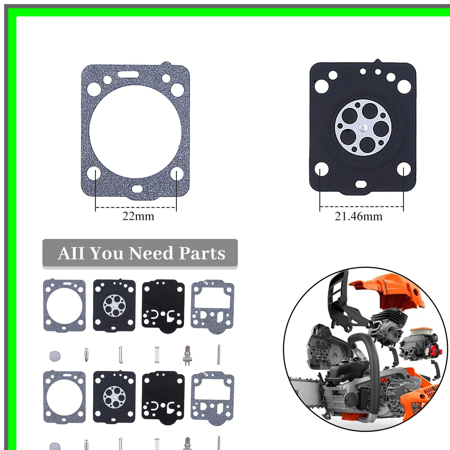 Carburetor Diaphragm Repair Kit for Husqvarna Jonsered Chainsaws 2-Pack