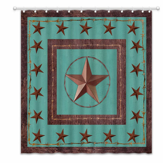 Texas Shower Curtain Western Texas Star Rustic Wooden Barn Door