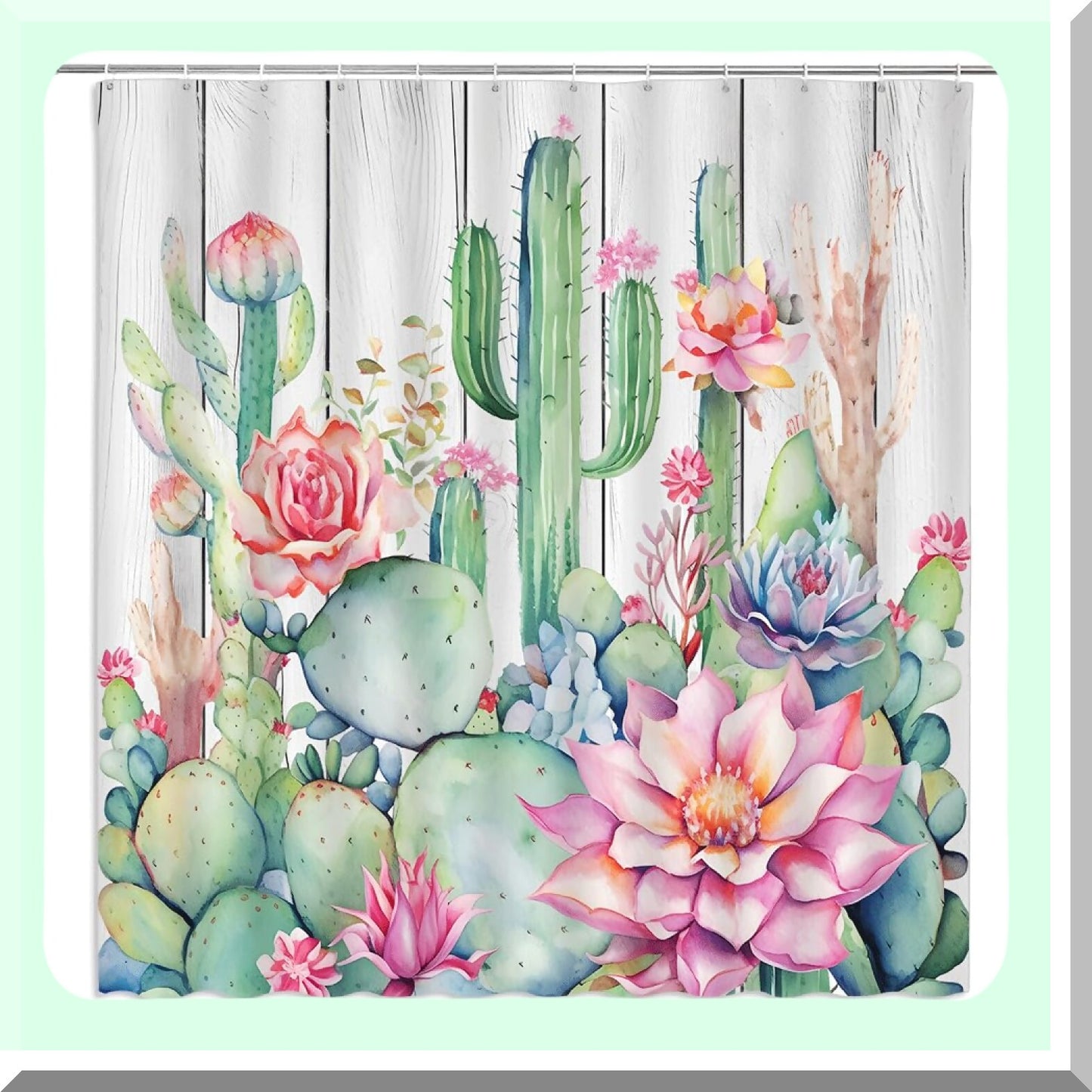 Rustic Cactus Green Fabric Shower Curtain 70x70