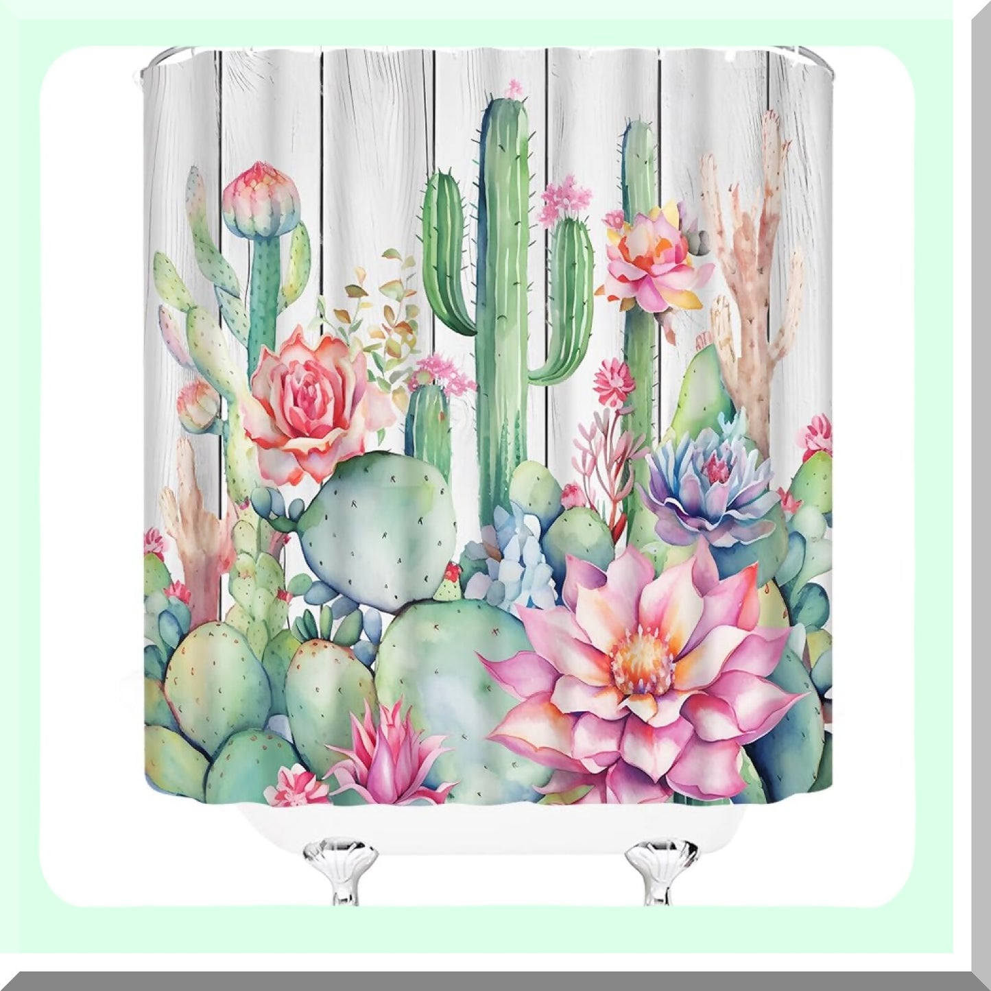 Rustic Cactus Green Fabric Shower Curtain 70x70