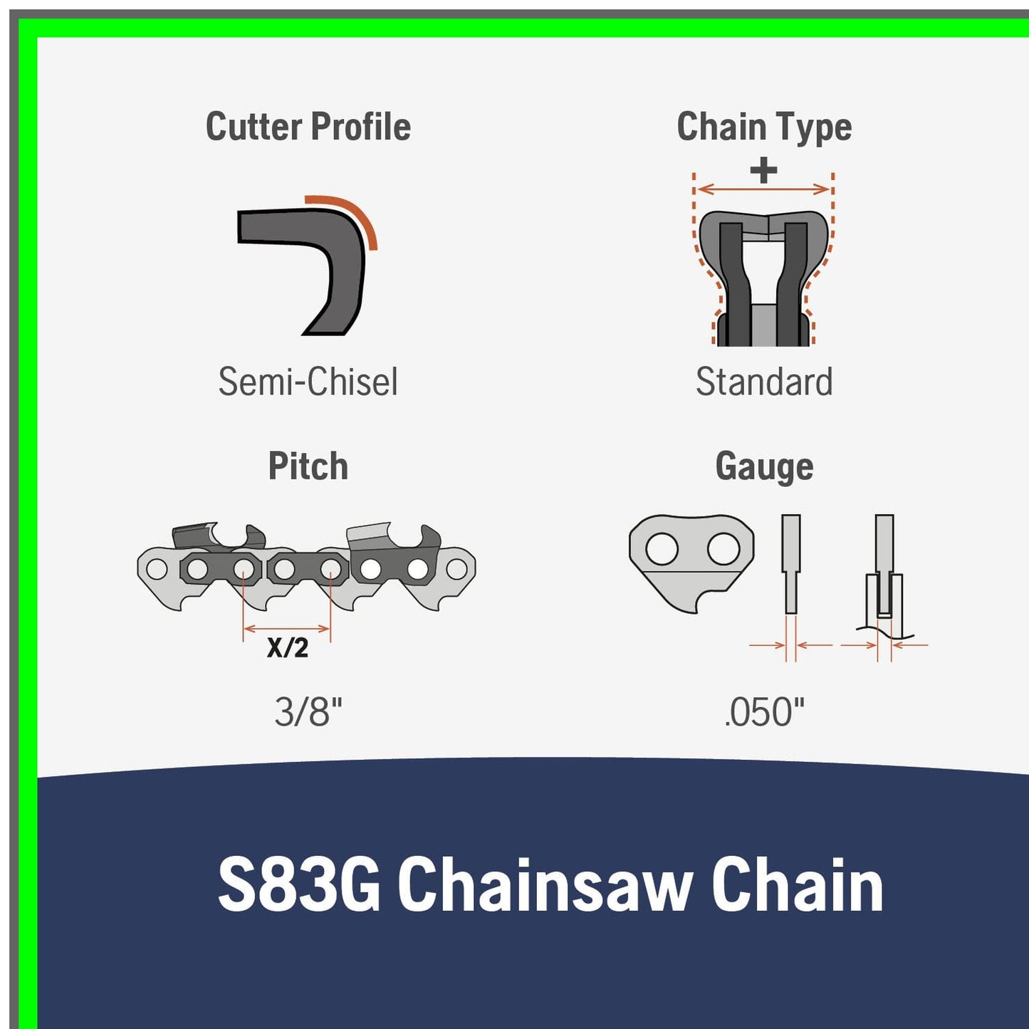 S83G Precision Chainsaw Chain 3/8" Pitch 050 Gauge 68 Drive Links