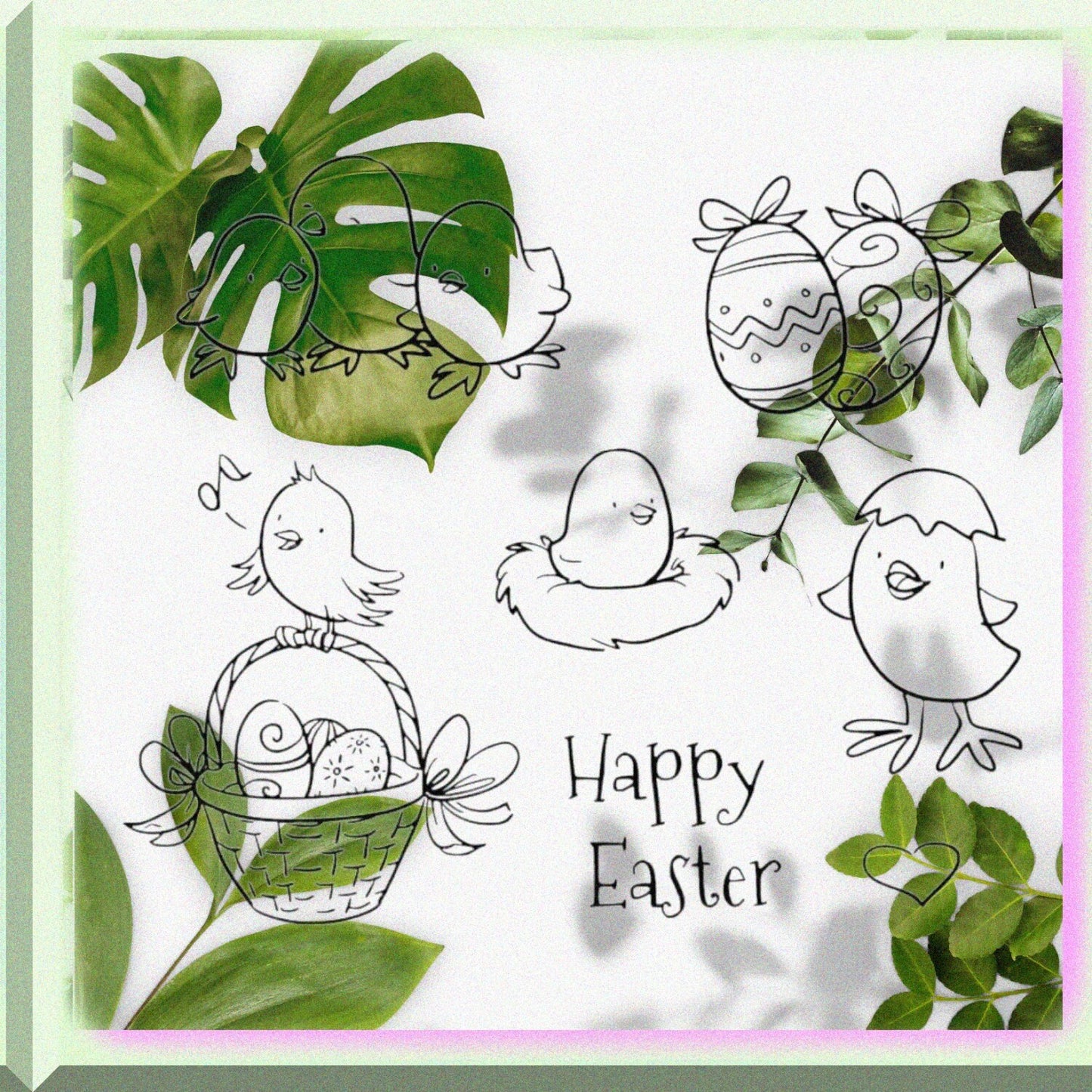 Happy Little Chicken Eggs Rubber Clear Stamp 13x13cm
