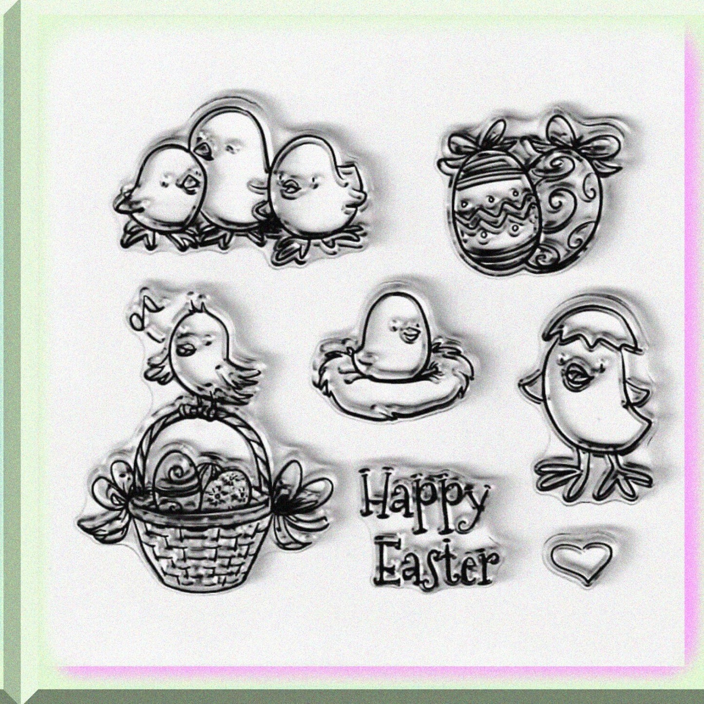 Happy Little Chicken Eggs Rubber Clear Stamp 13x13cm