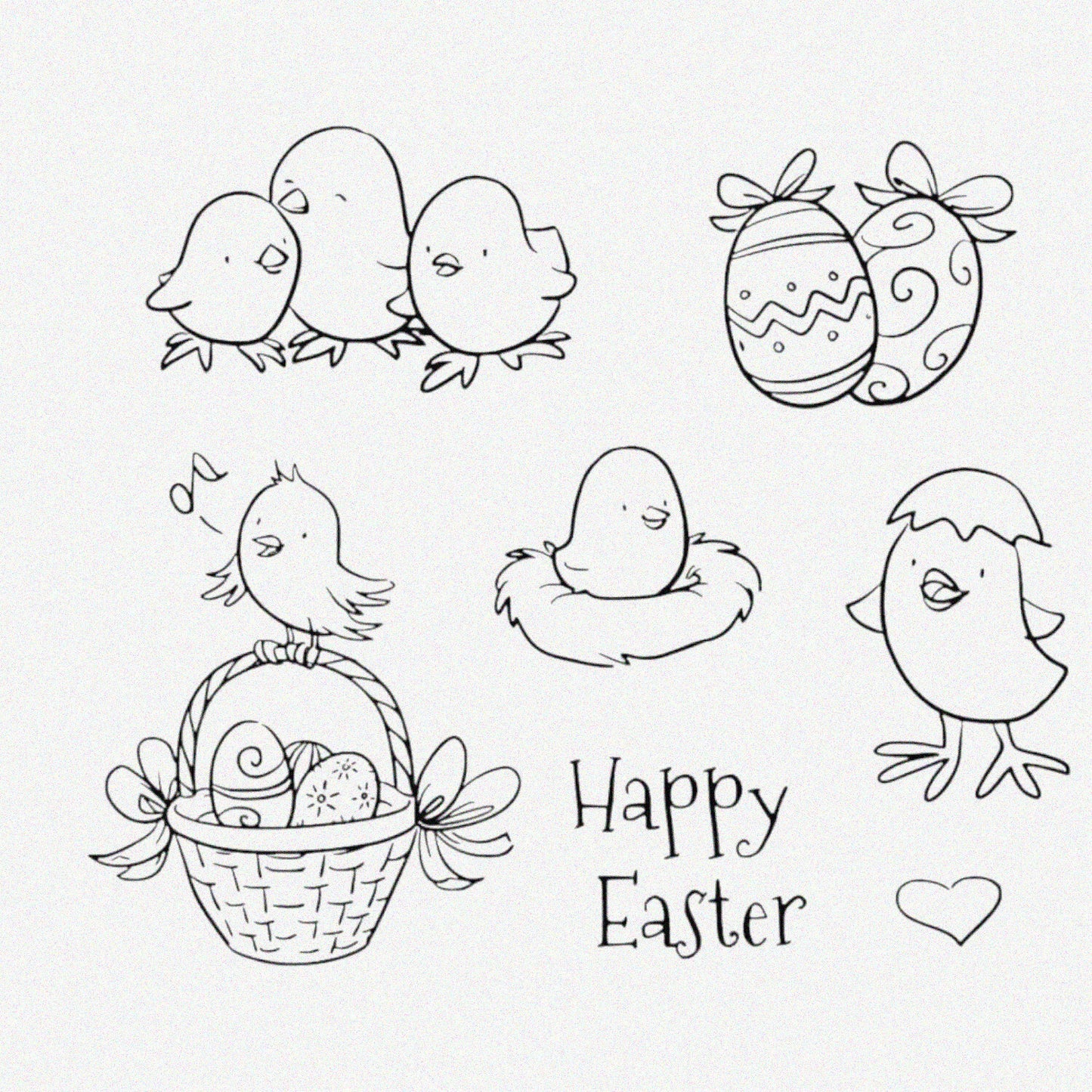 Happy Little Chicken Eggs Rubber Clear Stamp 13x13cm