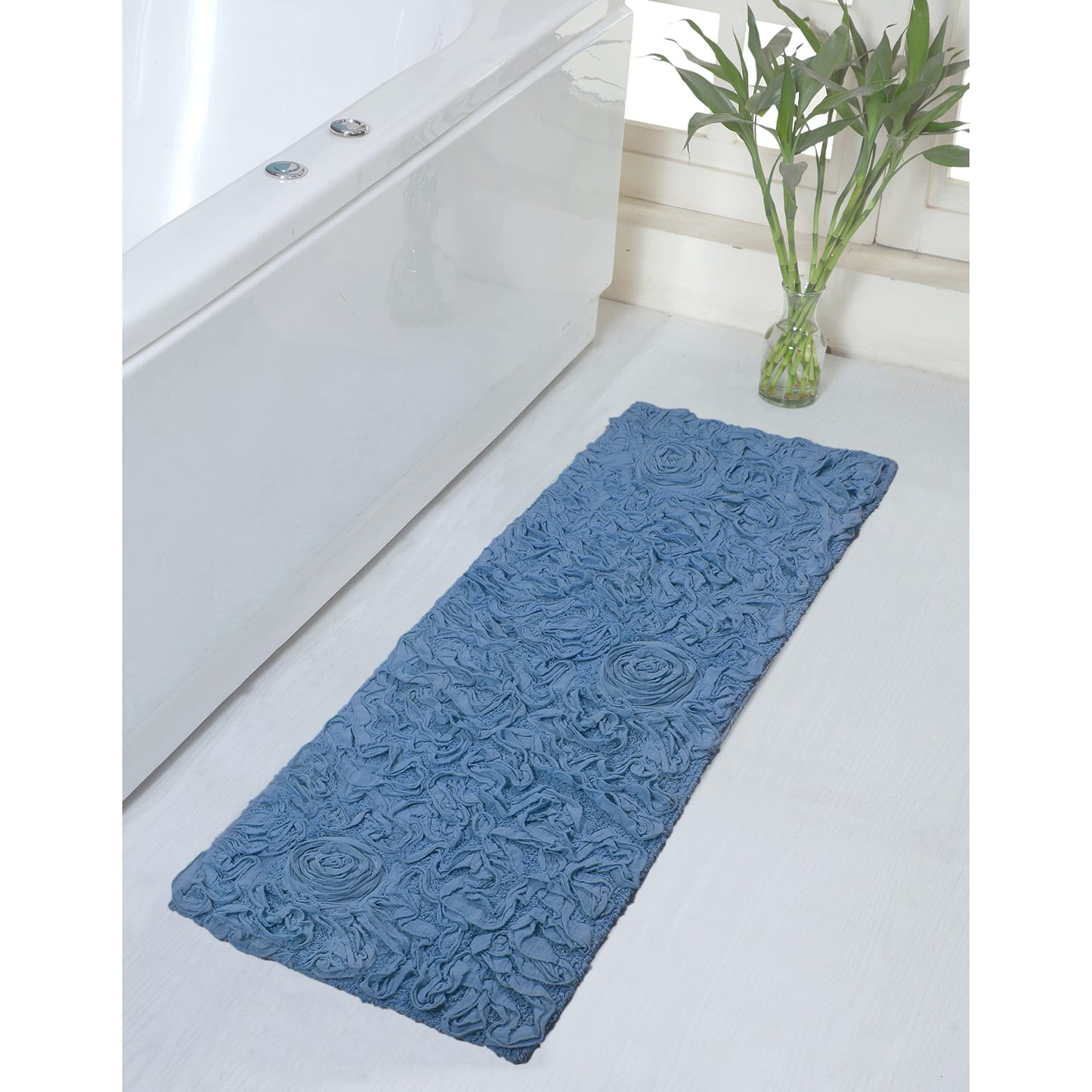 21"x54" Cotton Bath Rug Runner Sky Blue