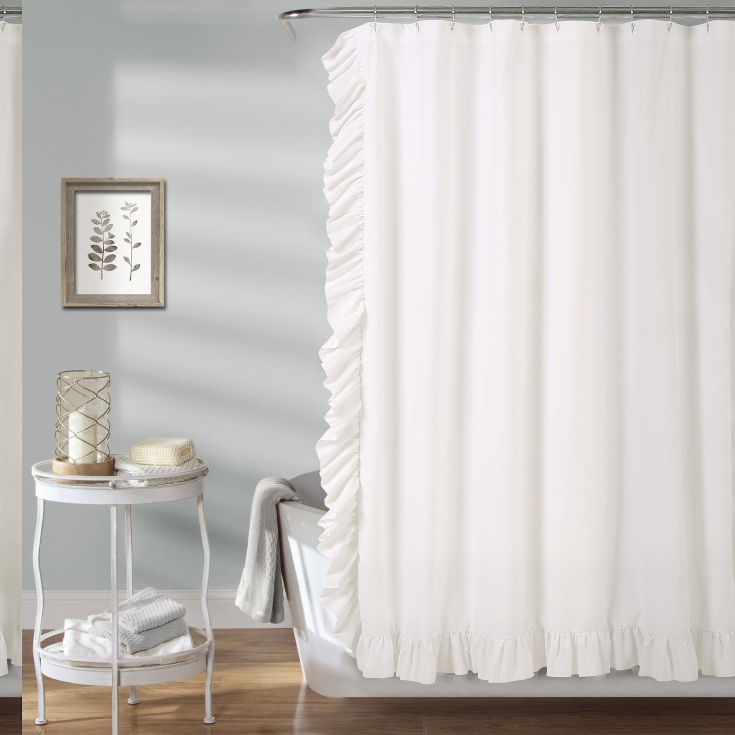 White Ruffle Shower Curtain 72x72