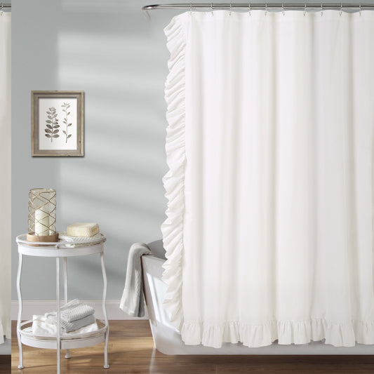 White Ruffle Shower Curtain 72x72