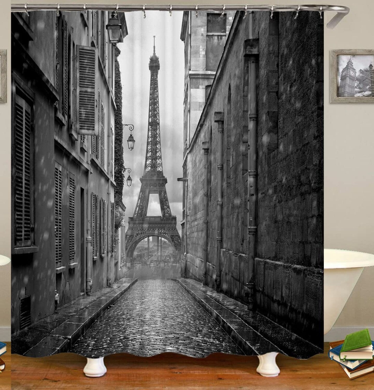 Fabric Shower Curtain Paris Eiffel Tower Rainy Day 72x72 Inch