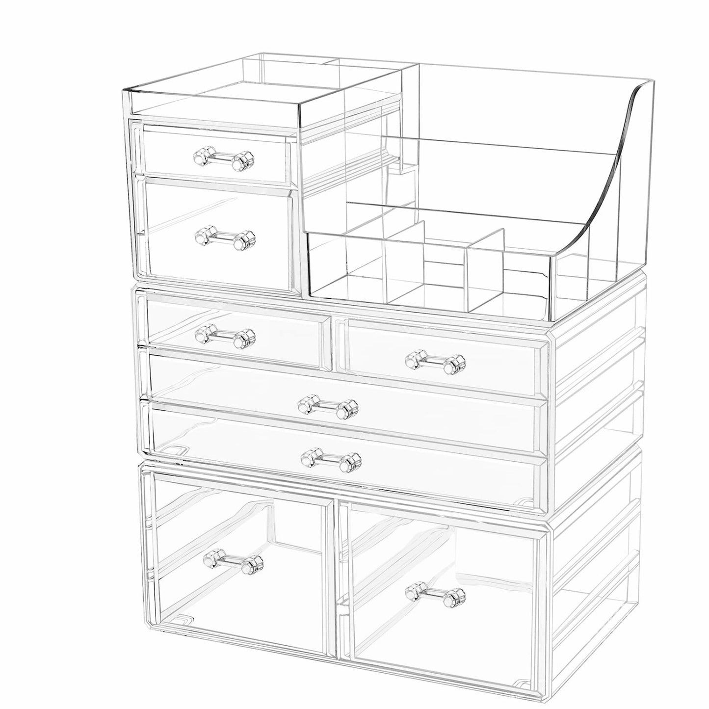 8-Drawer Clear Makeup Organizer for Vanity