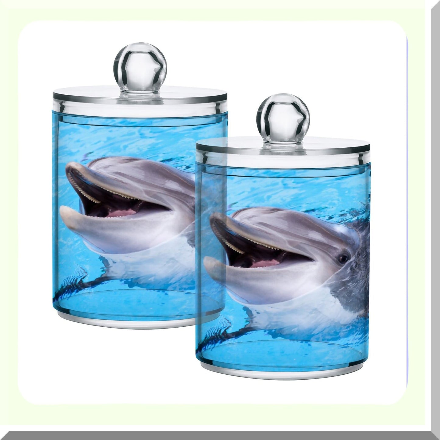 Dolphin Qtip Holder with Lid 2PCS Clear Plastic