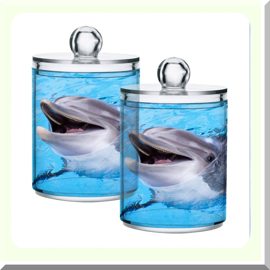 Dolphin Qtip Holder with Lid 2PCS Clear Plastic