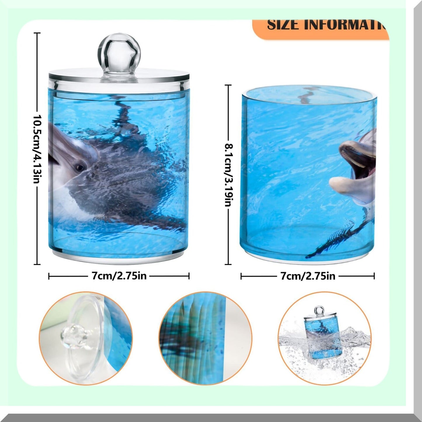 Dolphin Qtip Holder with Lid 2PCS Clear Plastic