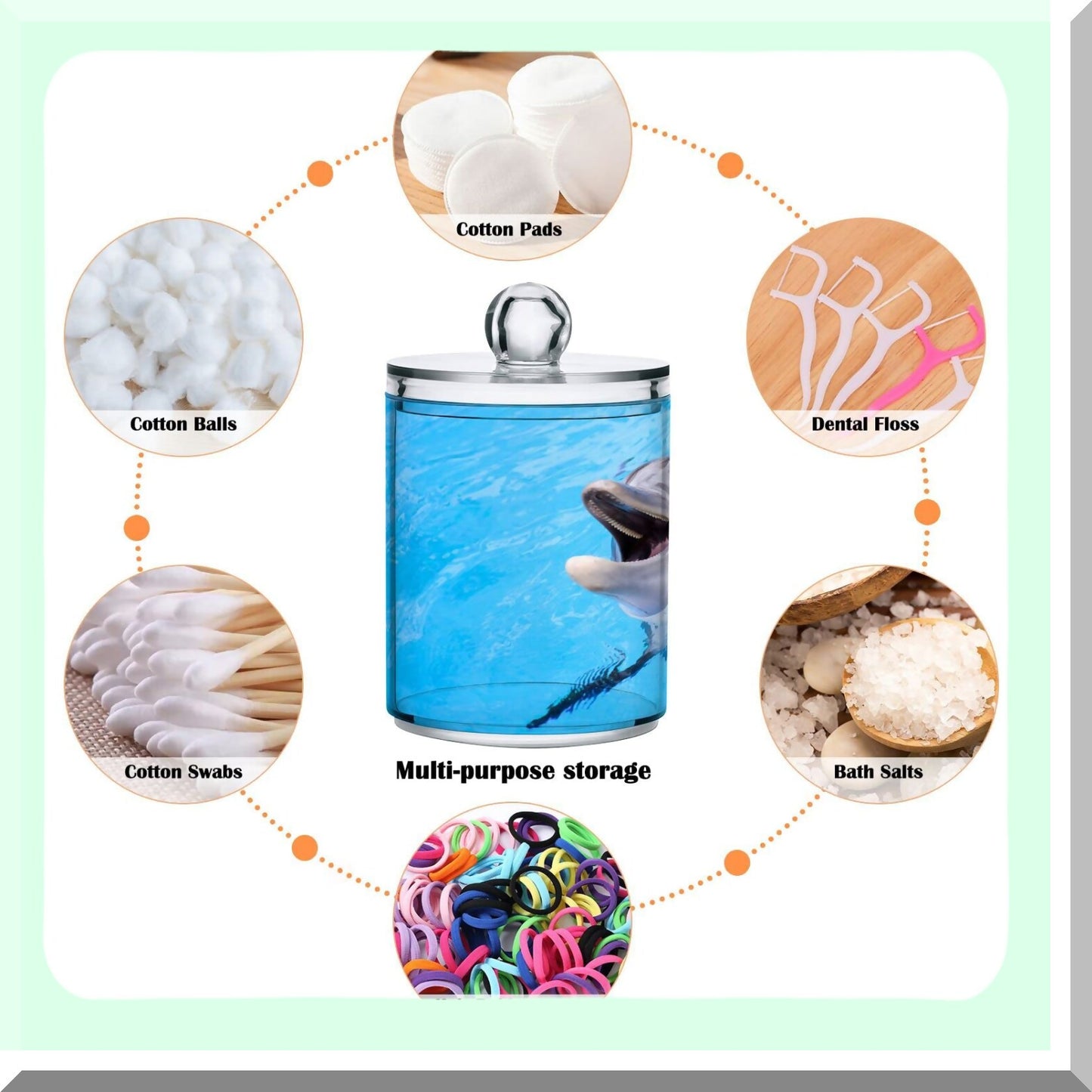 Dolphin Qtip Holder with Lid 2PCS Clear Plastic