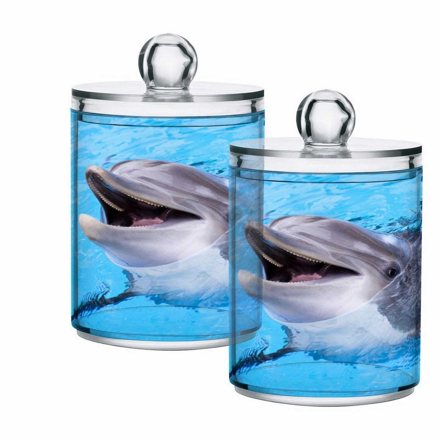 Dolphin Qtip Holder with Lid 2PCS Clear Plastic