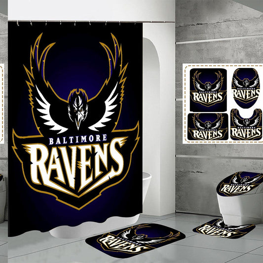 4 Pcs Shower Curtain Set with Rugs and Hooks