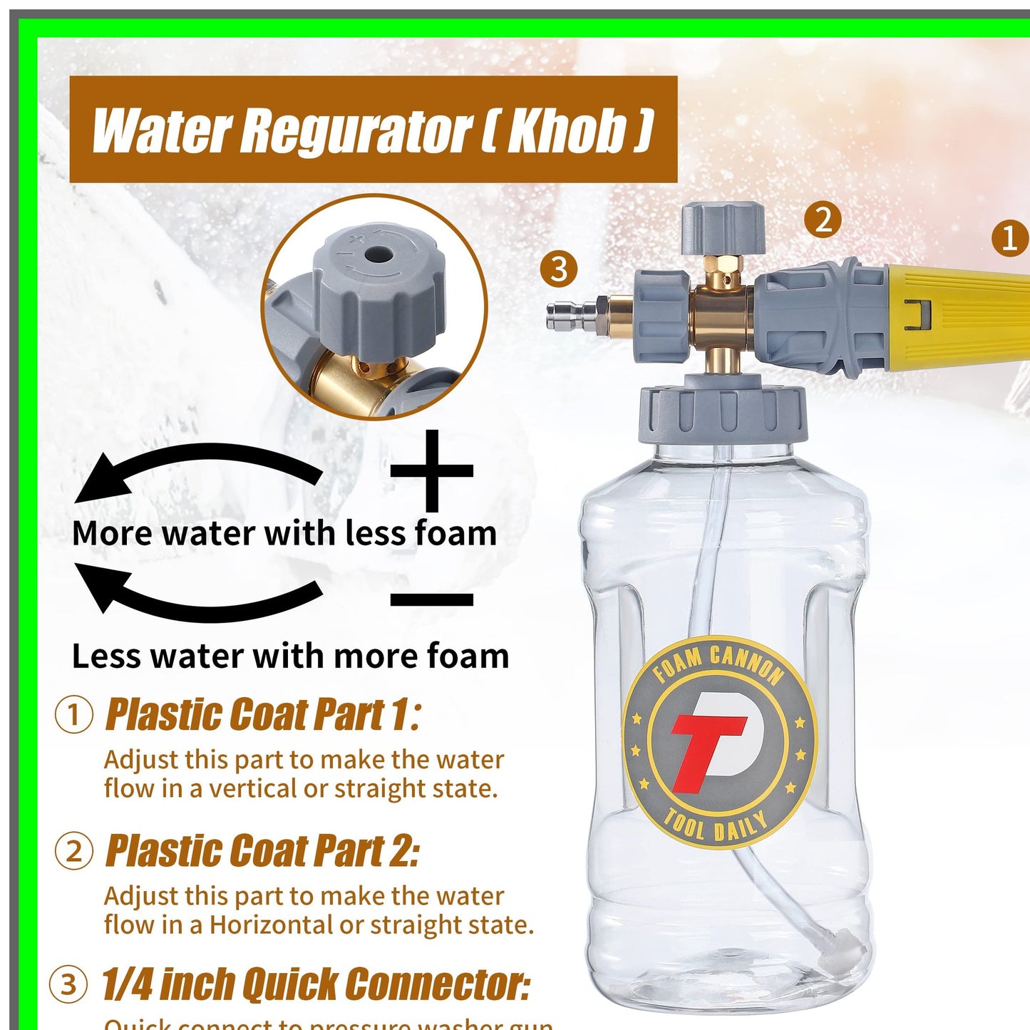 Adjustable Foam Cannon Blaster with Quick Connect and Extra Nozzle