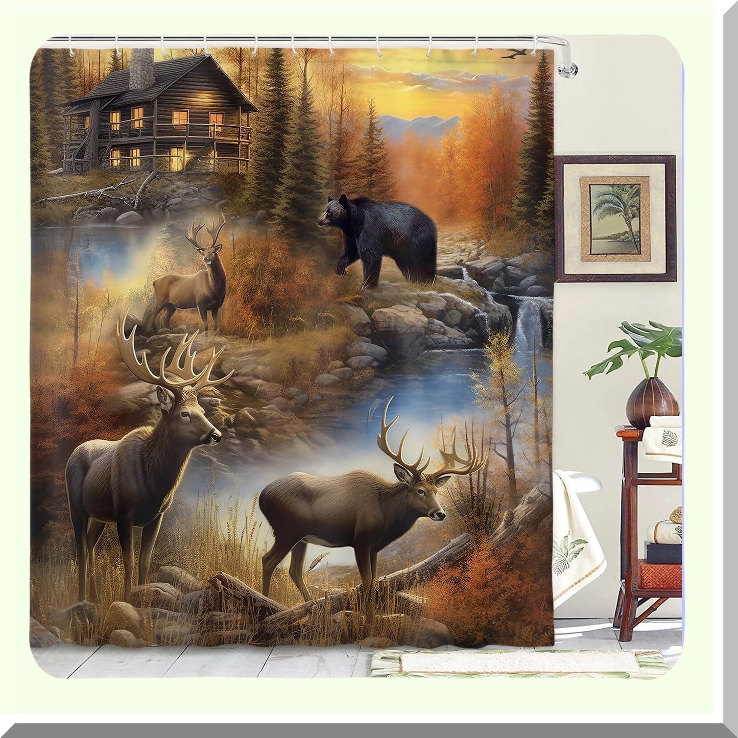 Farmhouse Rustic Cabin Shower Curtain Set 70x70in