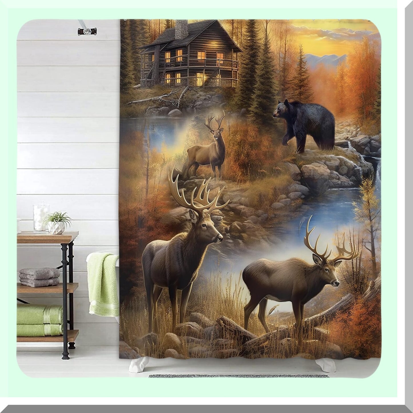 Farmhouse Rustic Cabin Shower Curtain Set 70x70in