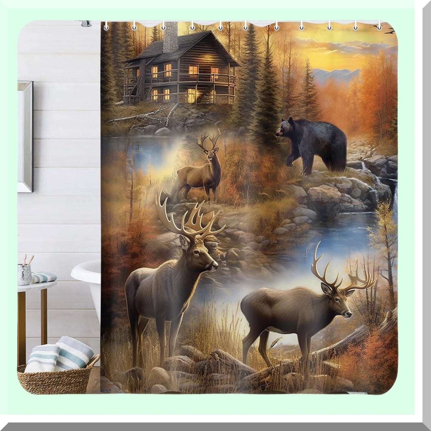Farmhouse Rustic Cabin Shower Curtain Set 70x70in