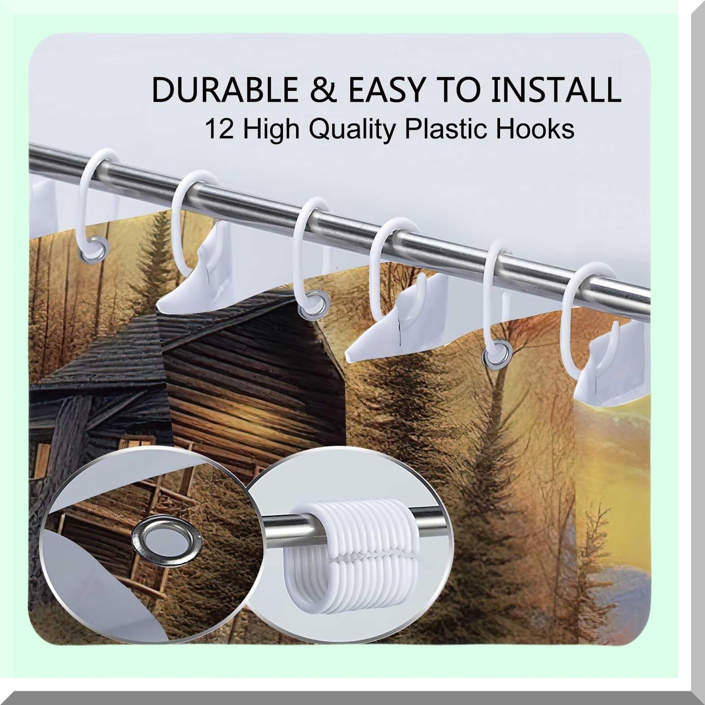 Farmhouse Rustic Cabin Shower Curtain Set 70x70in