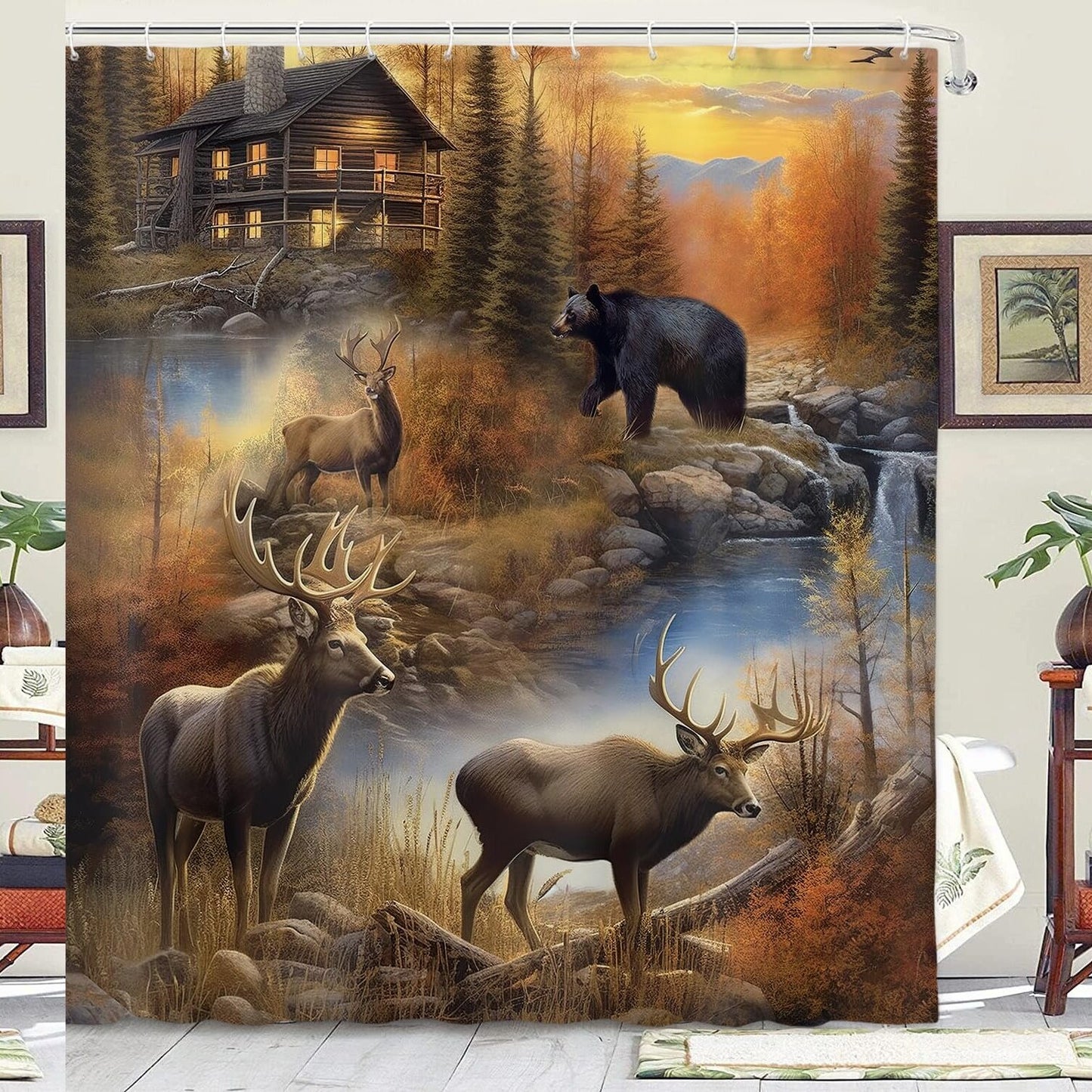 Farmhouse Rustic Cabin Shower Curtain Set 70x70in