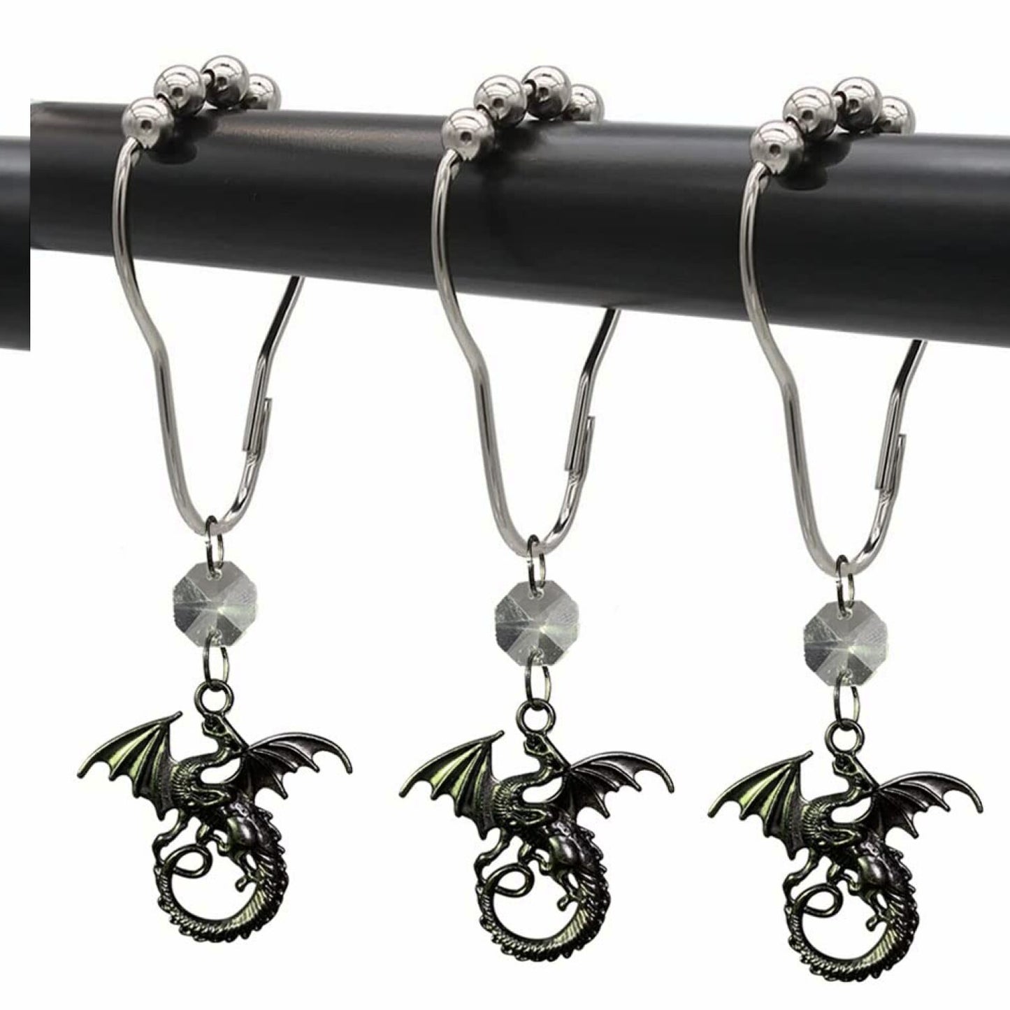 Dragon Shower Curtain Hooks Set of 12 Black