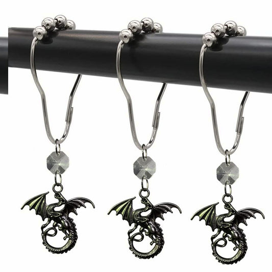 Dragon Shower Curtain Hooks Set of 12 Black