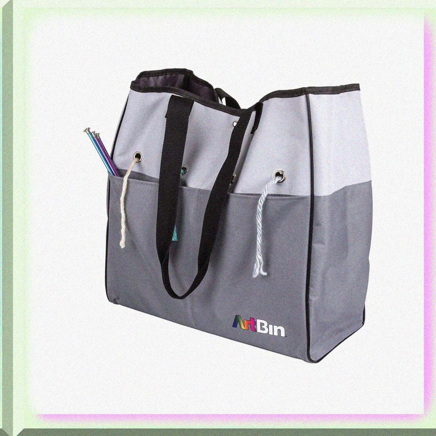 Yarn Tote Bag Gray Black 8 Skeins Capacity