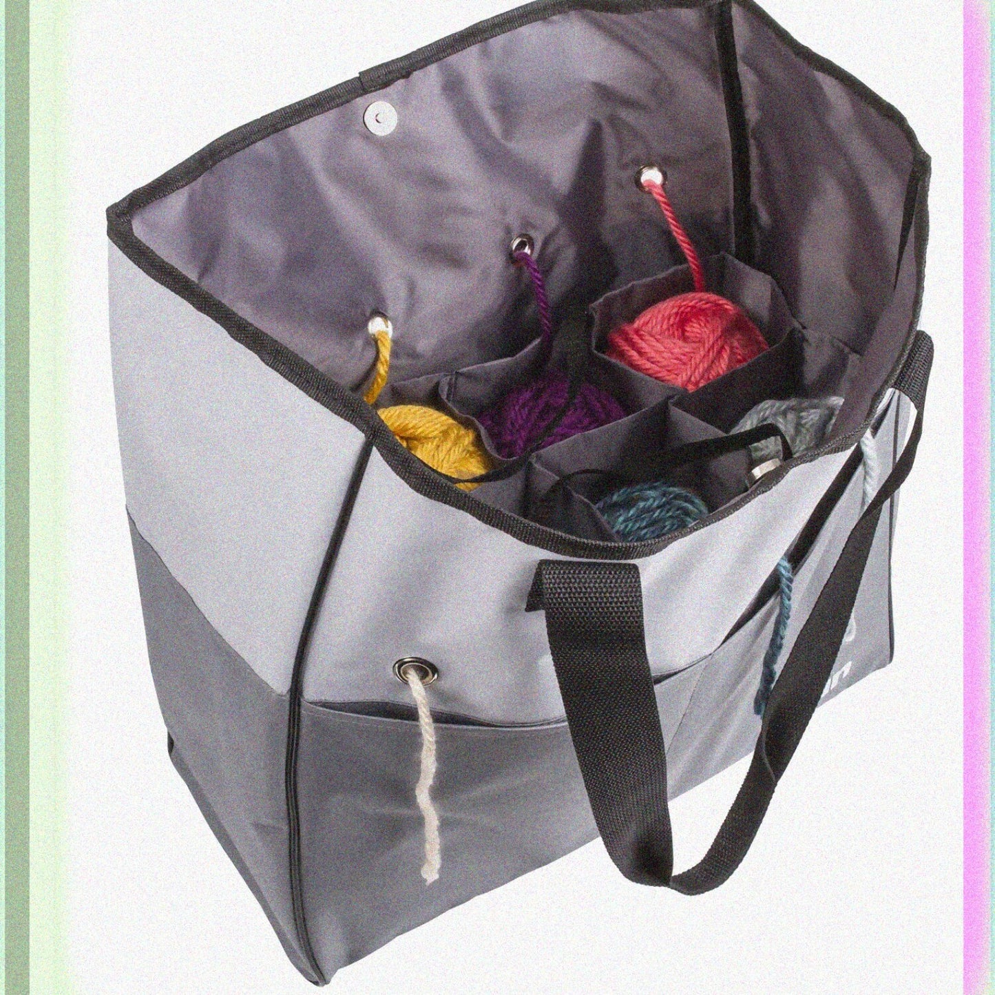 Yarn Tote Bag Gray Black 8 Skeins Capacity