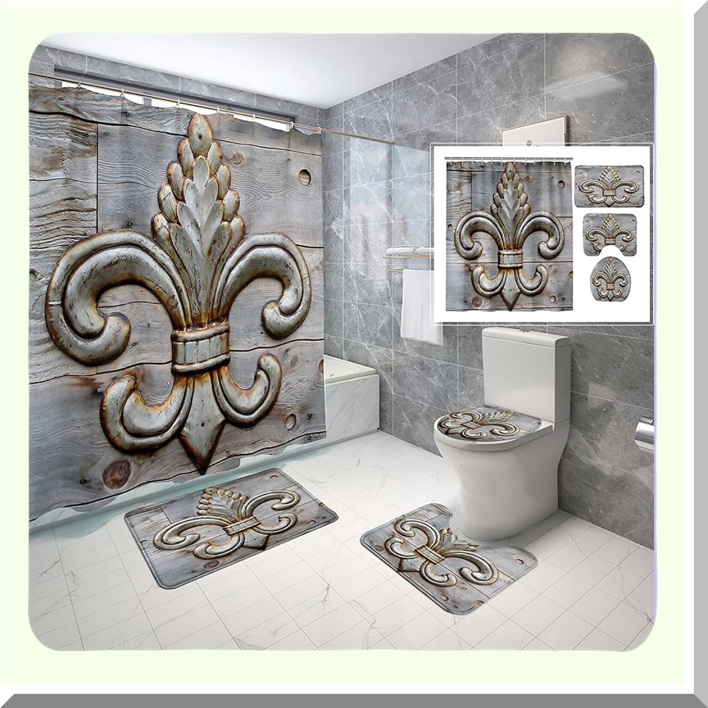 4-Piece Waterproof Bathroom Set with Rug and Curtain