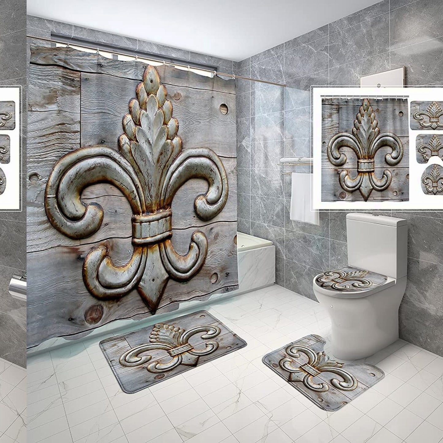 4-Piece Waterproof Bathroom Set with Rug and Curtain